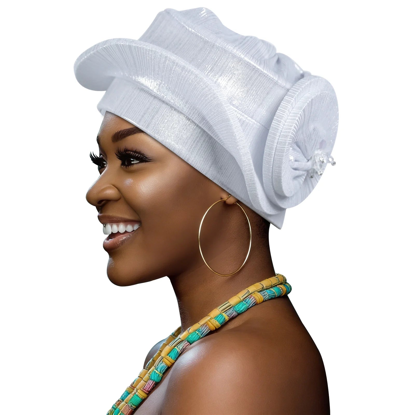 Effortless Nigerian headtie for all occasions, Showlu Smart General 2026 Auto Gele with intricate fabric design in vibrant colors.