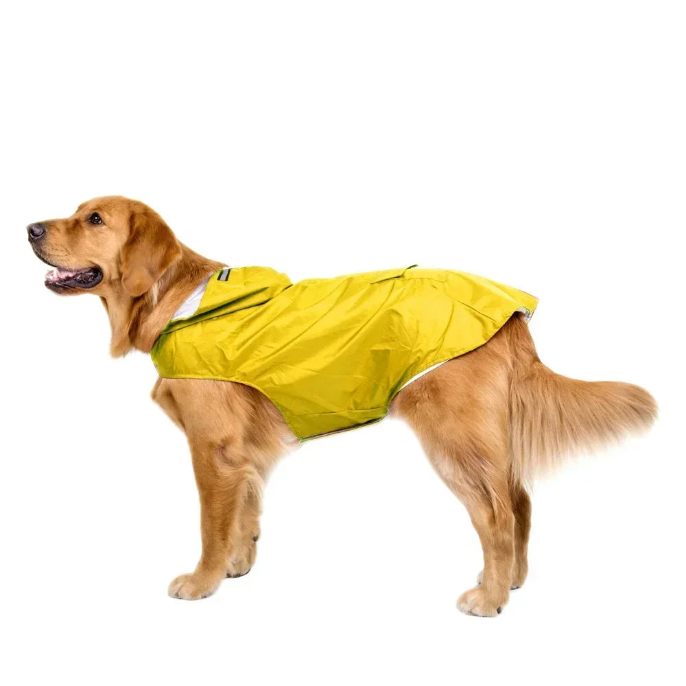 Showlu Waterproof Dog Raincoat with reflective hood, suitable for all sizes, featuring a stylish hooded jacket design.
