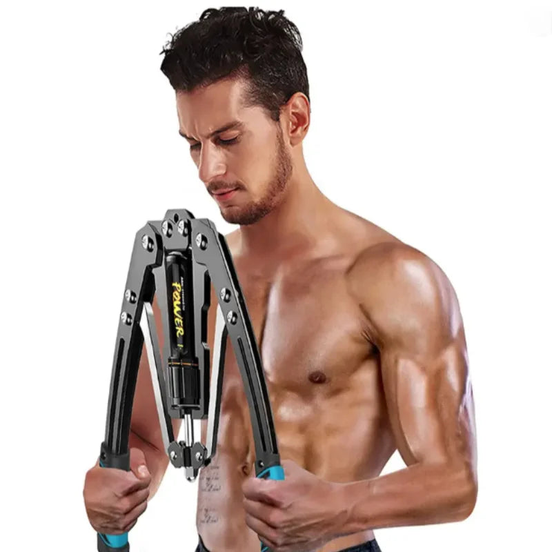 Showlu adjustable hydraulic arm strength trainer for chest and muscle, featuring ergonomic handles and compact design.