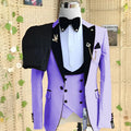 Beige formal men's 3-piece tuxedo suit with peaked lapel, blazer, pants, and vest, ideal for weddings, parties, and business events