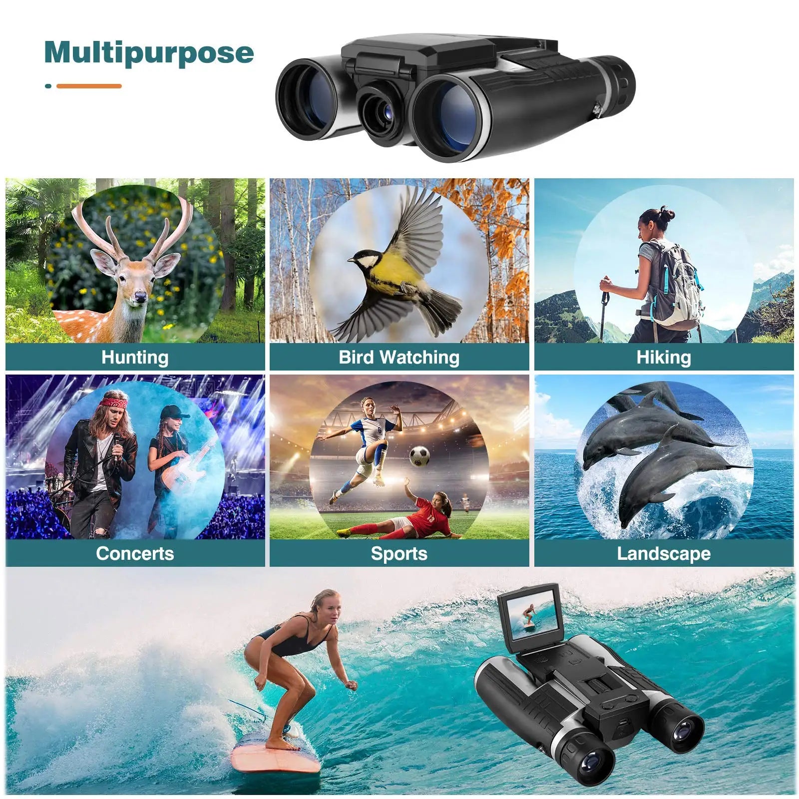 Showlu Fashion Store 8X digital zoom binoculars with 2.0-inch LCD screen, ideal for outdoor camping and hunting.
