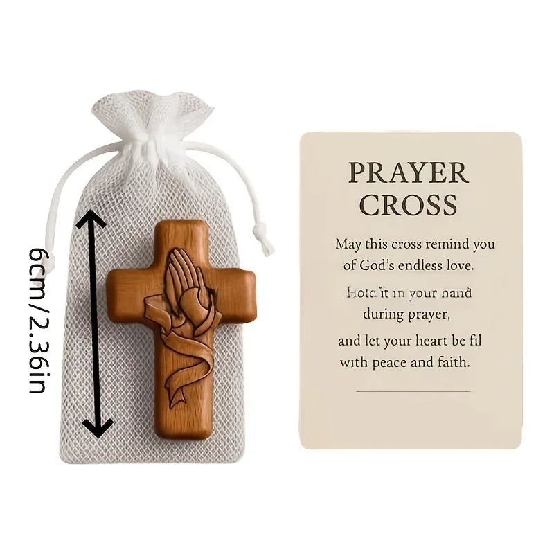Resin 3D pocket prayer cross with holy water droplet design and prayer card, a portable Christian religious gift by Showlu Fashion Store.