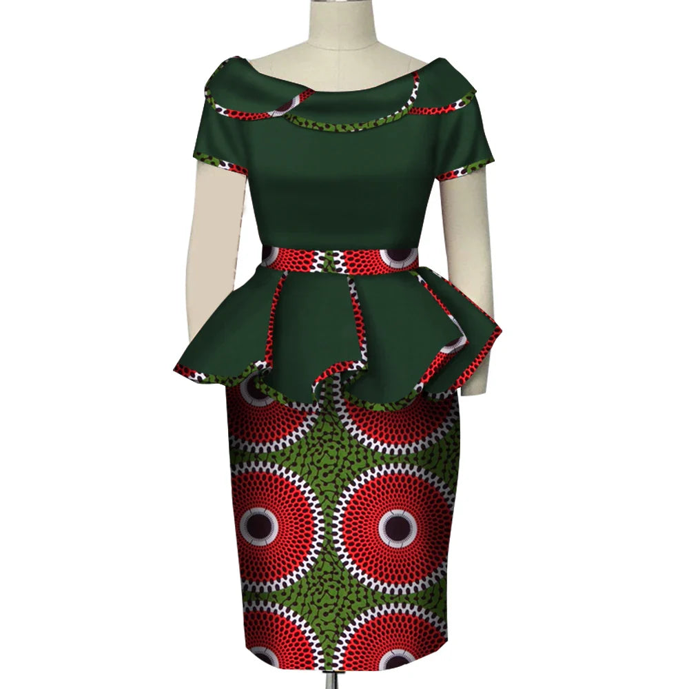 African dashiki two-piece set for women with cotton skirt and top, featuring vibrant traditional patterns and comfortable fit.
