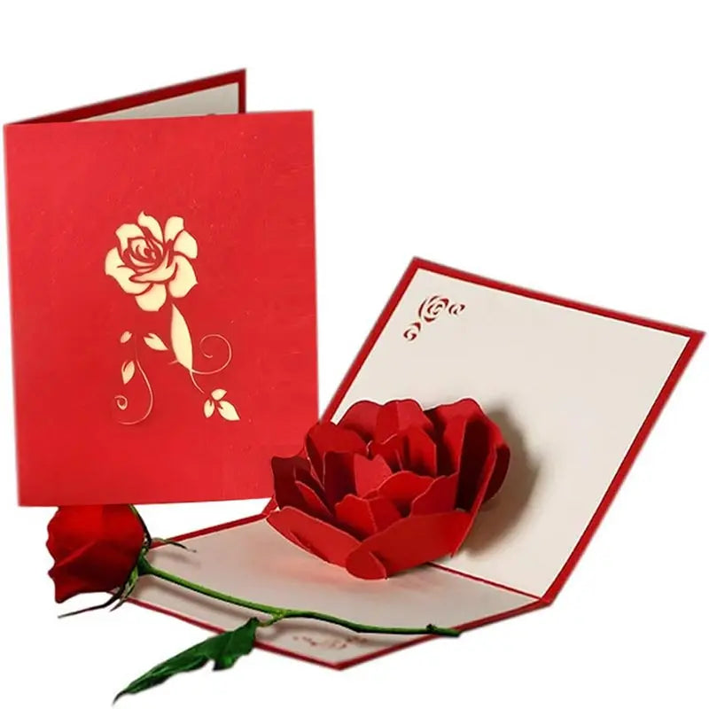 Showlu Fashion 3D pop-up rose Valentine's Day greeting card with intricate floral design and vibrant colors.