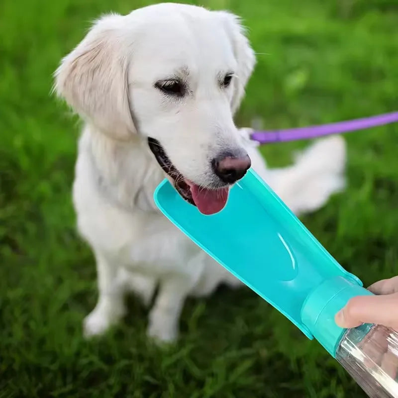 Showlu portable foldable dog water bottle dispenser for outdoor hiking, with a built-in water bowl and compact design.