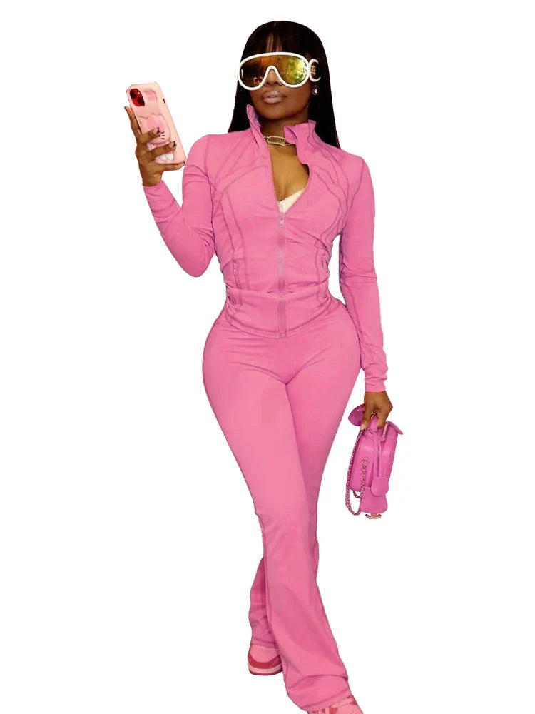 JENYAGE women's two-piece tracksuit with flared pants and zip-up top, stylish athletic wear from SHOWLU FASHION STORE