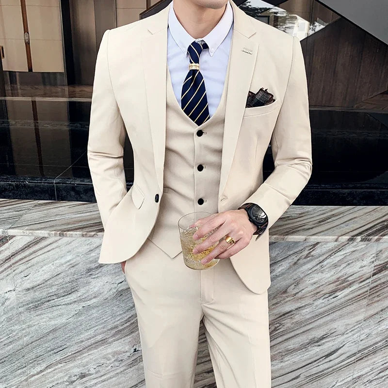 S-7XL (Jacket+Vest+Pants) Fashion Boutique Lattice Formal Business Mens Suit 3Pcs Set Groom Wedding Dress Plaid Suit Show Stage SHOWLU FASHION STORE