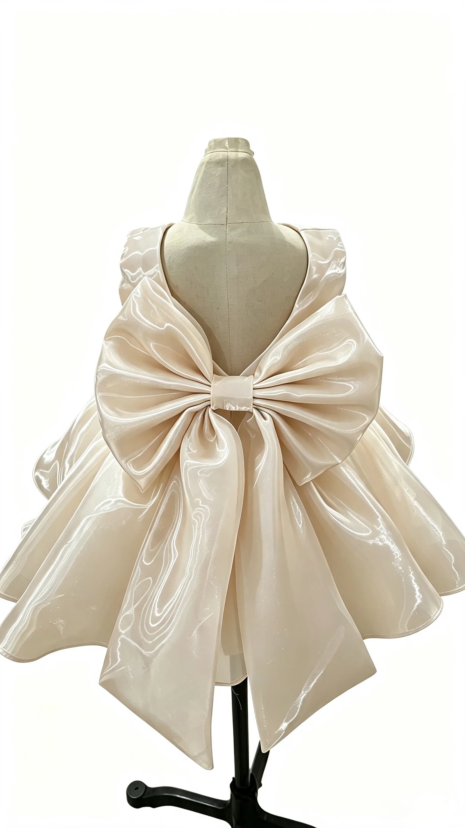 Baby Girl Satin Flower Girl Dress Low Back Thin Straps Bow Luxury Princess Gown Toddler 1st Birthday Baptism Wedding Party Dress