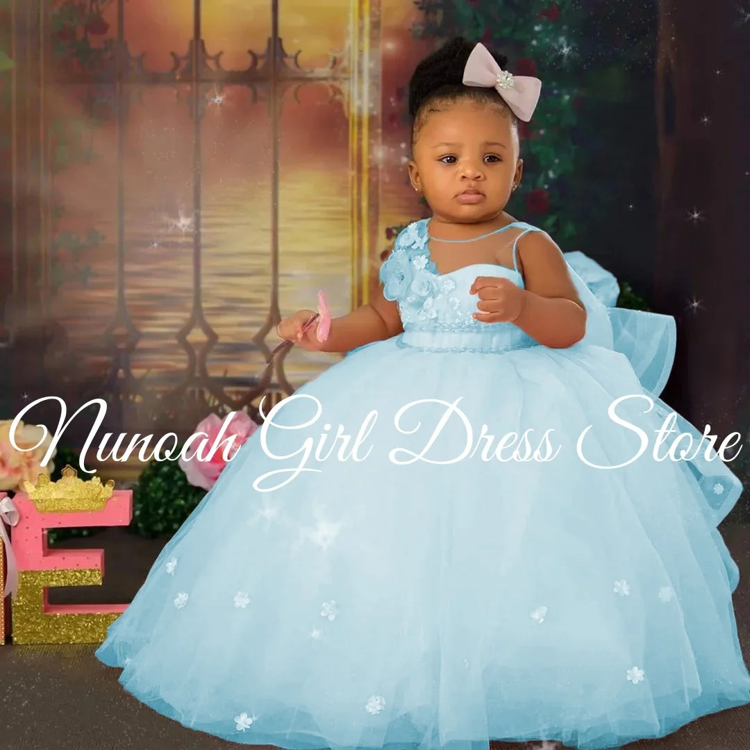 Pink Flower Girl Dresses for Wedding 3D Floral Sleeveless Girl Birthday Party  Princess Formal First Communion Gown Customized