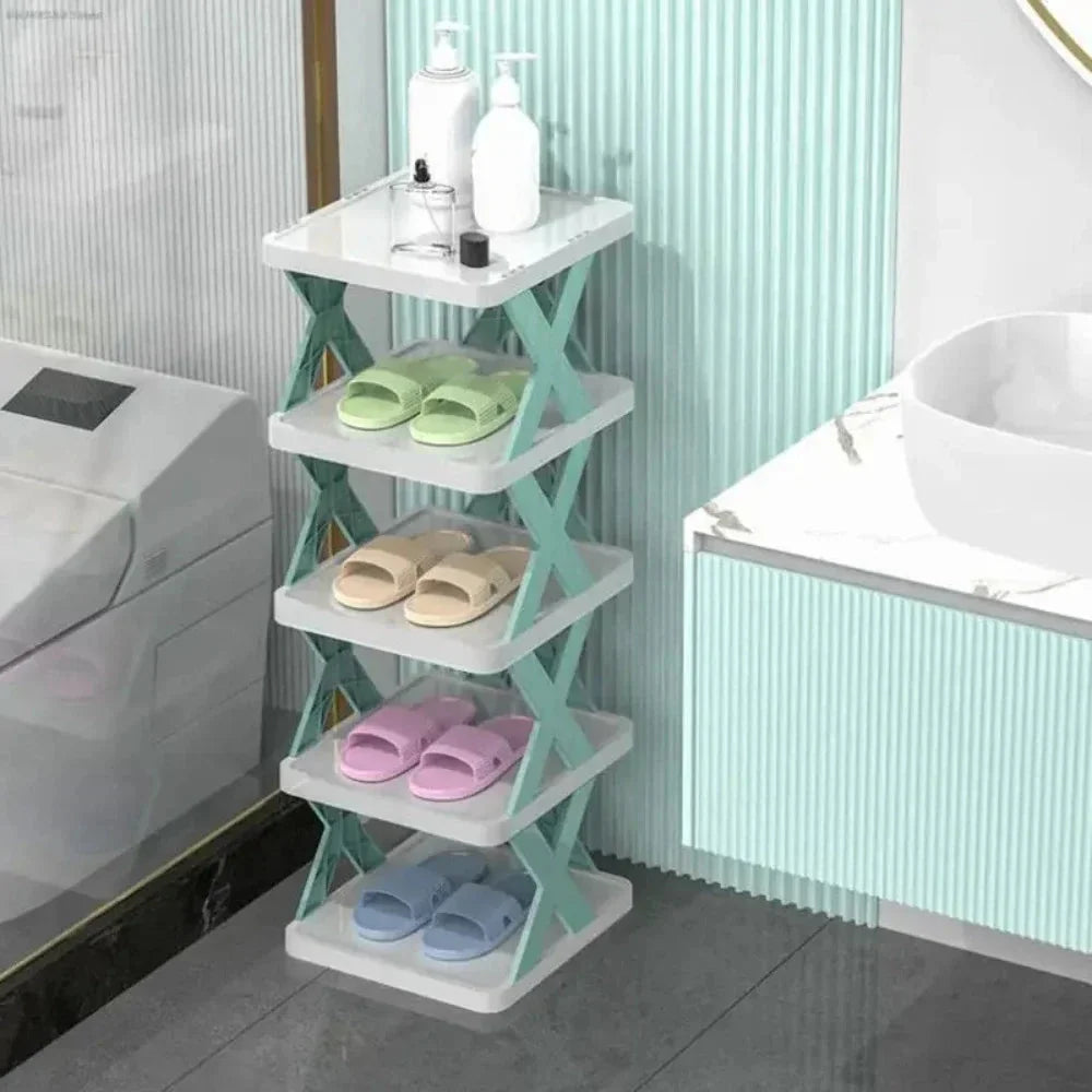 Multi-layer foldable shoe rack by Showlu Fashion Store, featuring detachable shelves for organized storage and easy folding.
