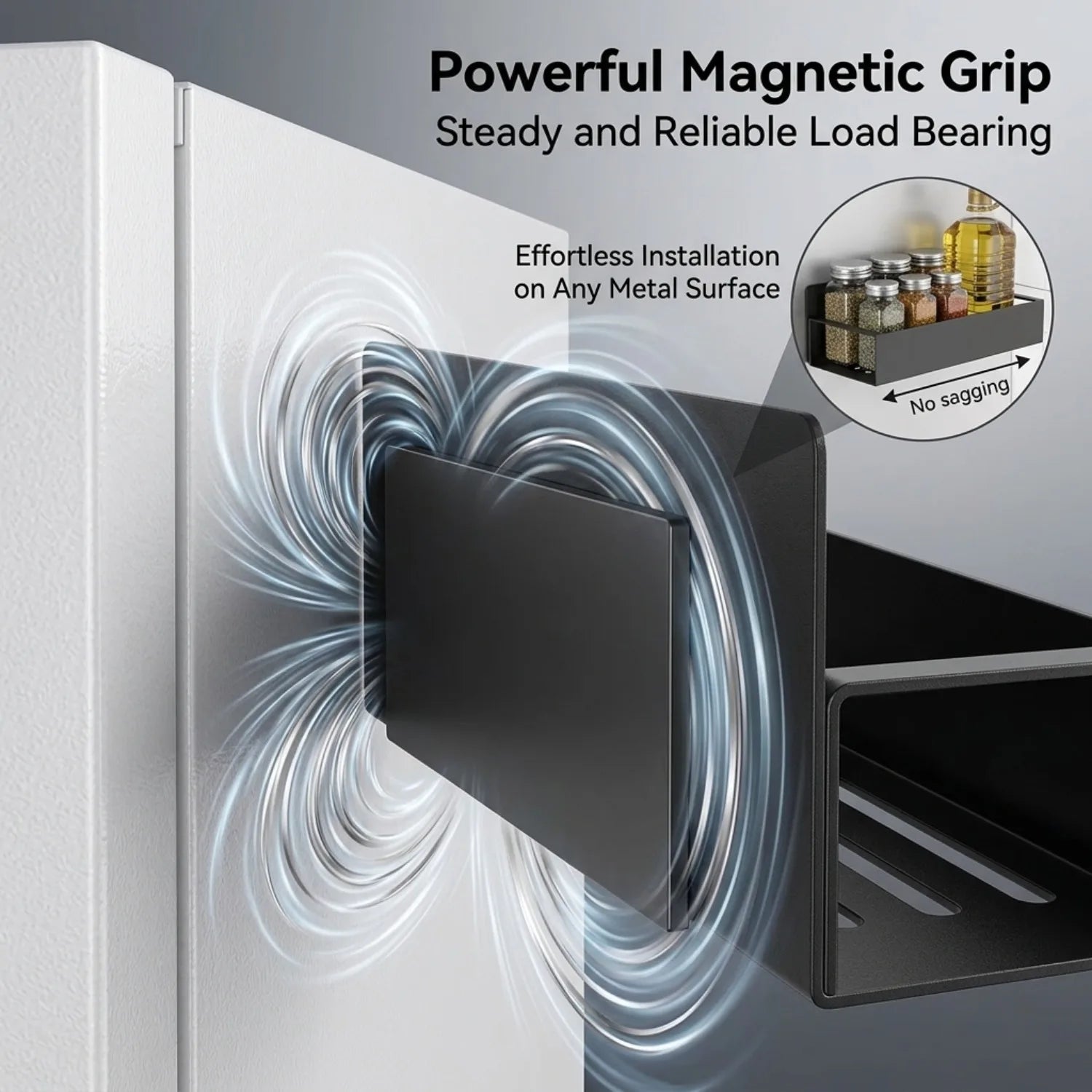 Showlu Smart General magnetic fridge spice rack holding small spice jars on a refrigerator door for organized storage.