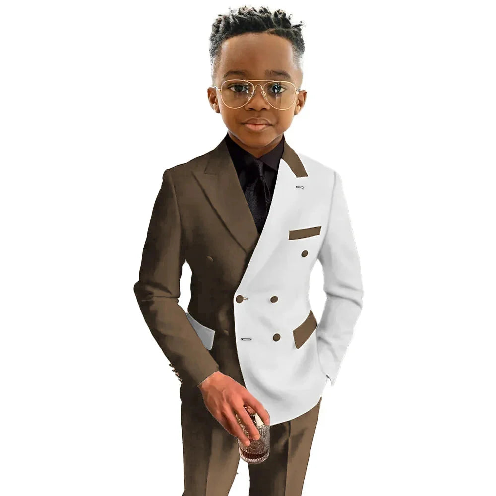 SHOWLU Boys double-breasted wedding tuxedo suit made of cotton wool, featuring a stylish two-piece formal ensemble for boys.