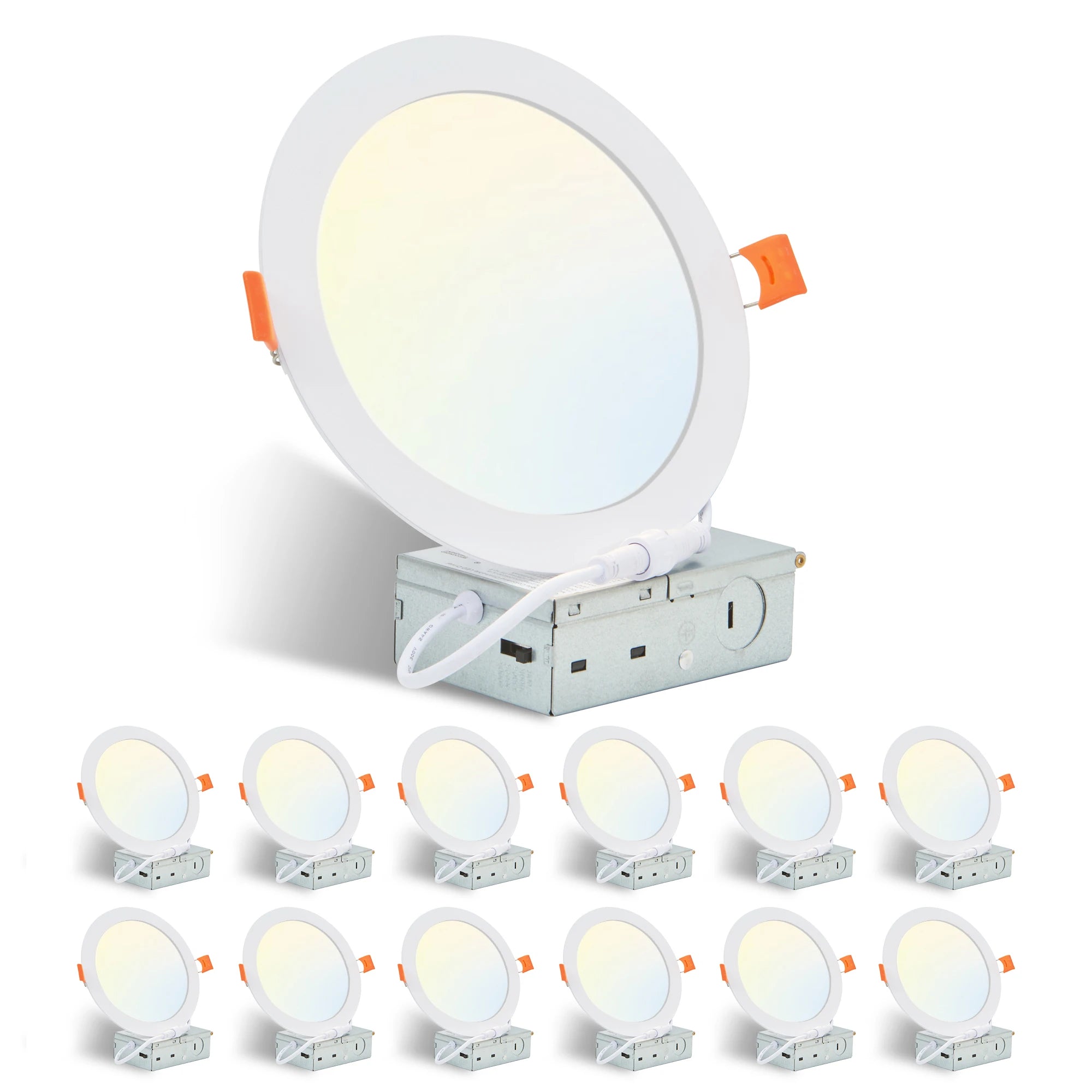 12-pack LED recessed lights by Showlu Fashion Store, dimmable 3000K-5000K white ceiling lights, visible in the image.