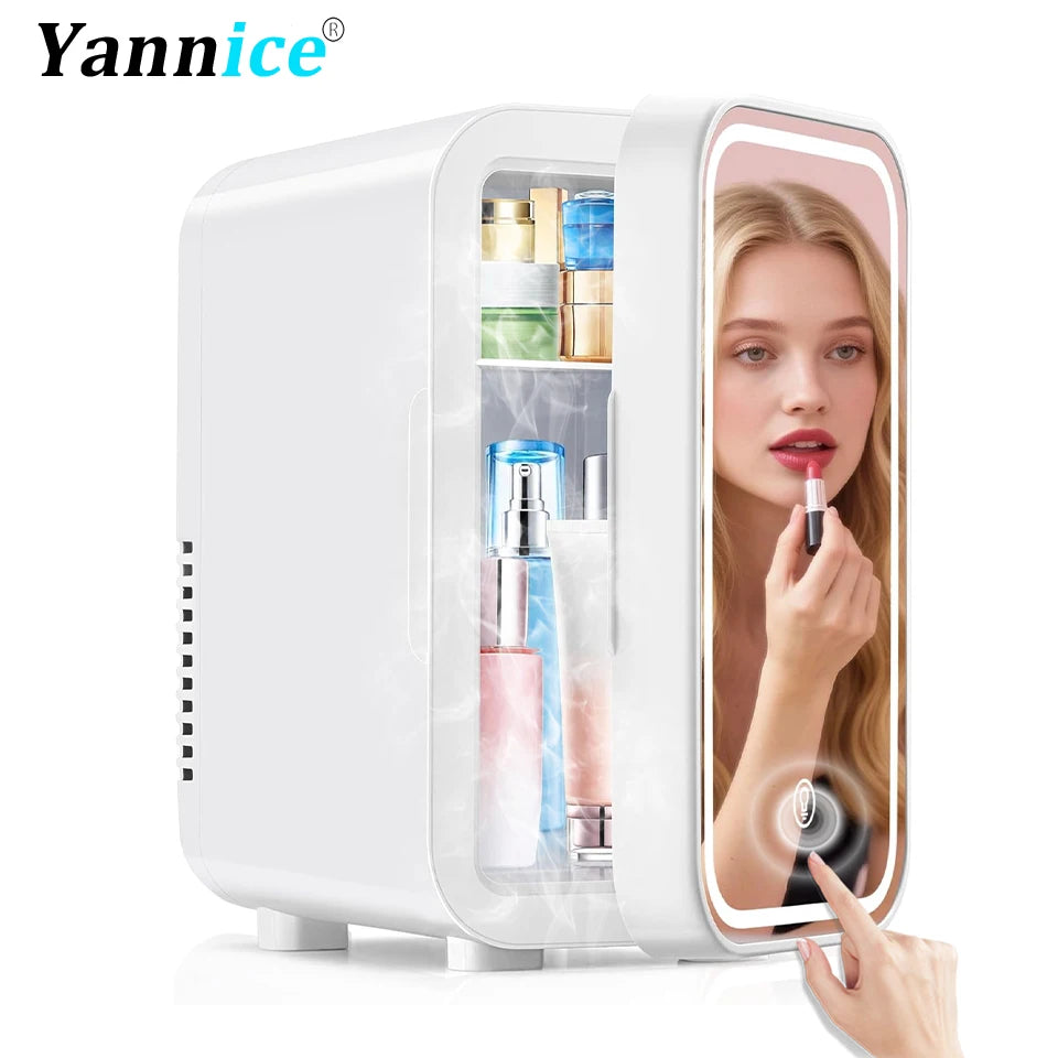 Showlu Smart General portable makeup fridge with compact design and transparent door for skincare and beauty product storage.
