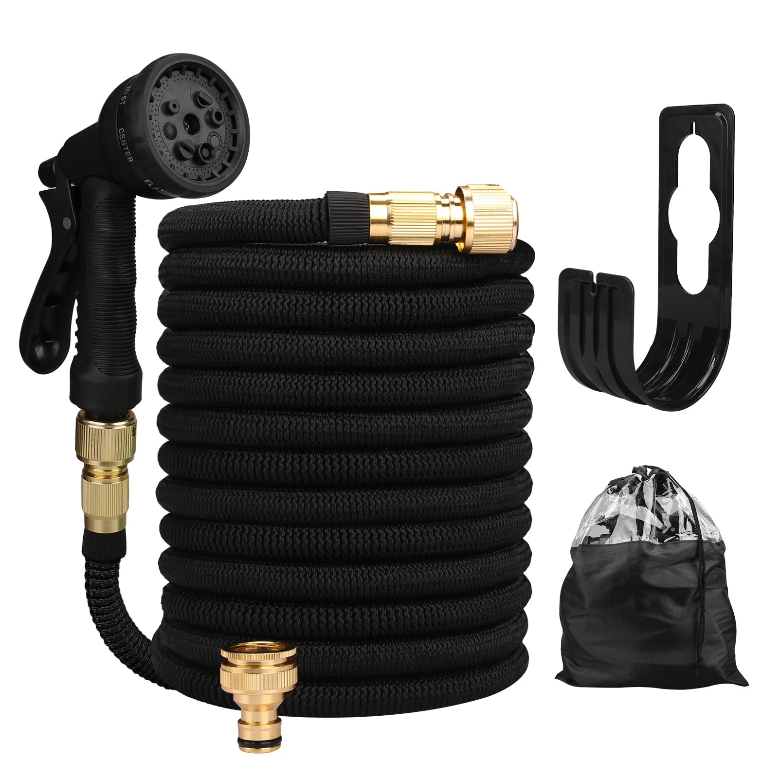 50ft high-pressure washer hose by Showlu Smart General, flexible and durable for cleaning tasks, with secure fittings visible.