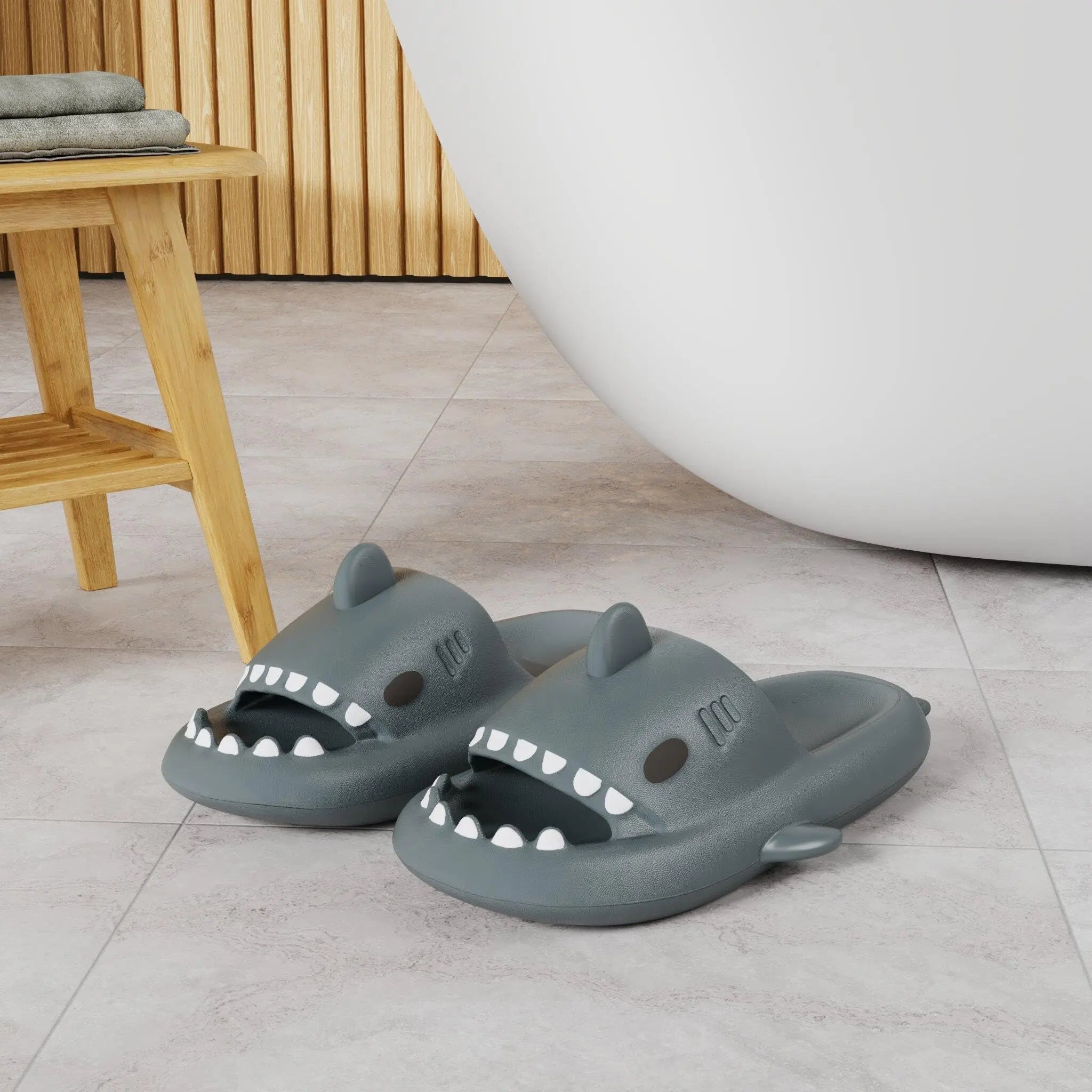 Kidmi Shark Slides by SHOWLU FASHION STORE, anti-slip cloud slippers for kids, perfect for beach and shower use.