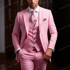 New Beige Business Suit Men Tuxedos Groom Groomsman Prom Wedding Party Formal 3 Piece Set Jacket Vest Pants