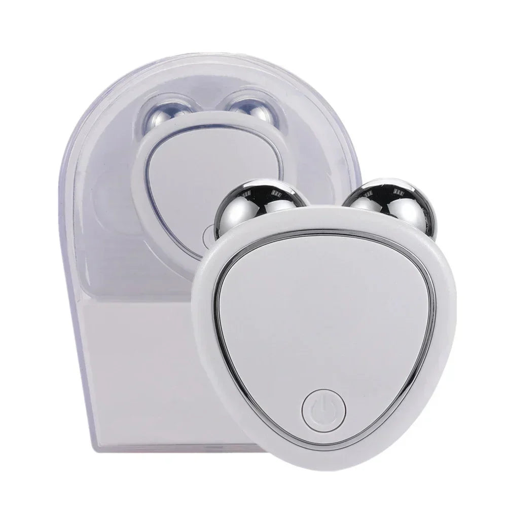 SHOWLU FASHION STORE KEMOKO EMS Microcurrent Facial Massager for face lifting and skin rejuvenation, showing the device on a woman's face.