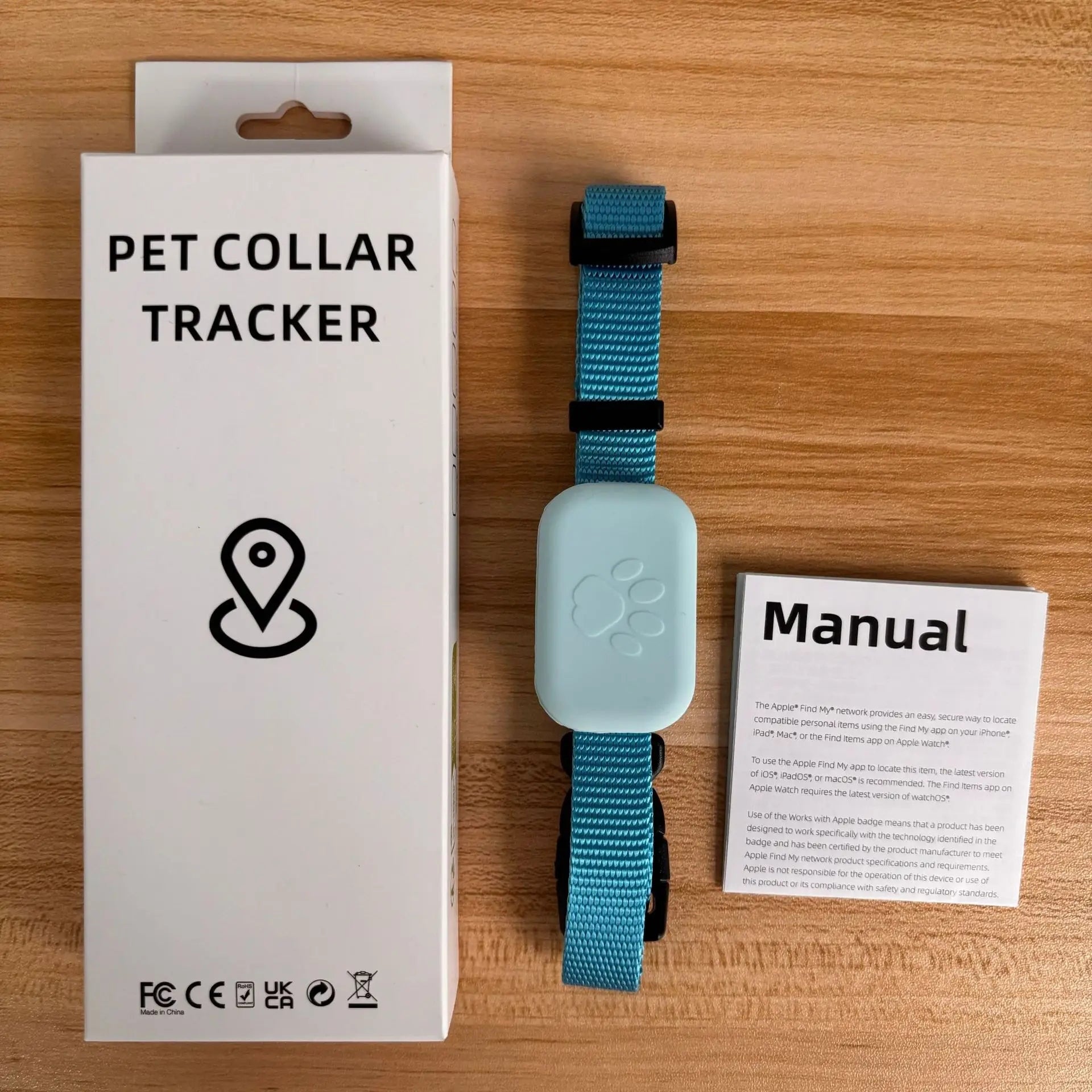 Showlu Waterproof Pet GPS Tracker for dogs and cats, real-time anti-lost locator with durable design and secure attachment.