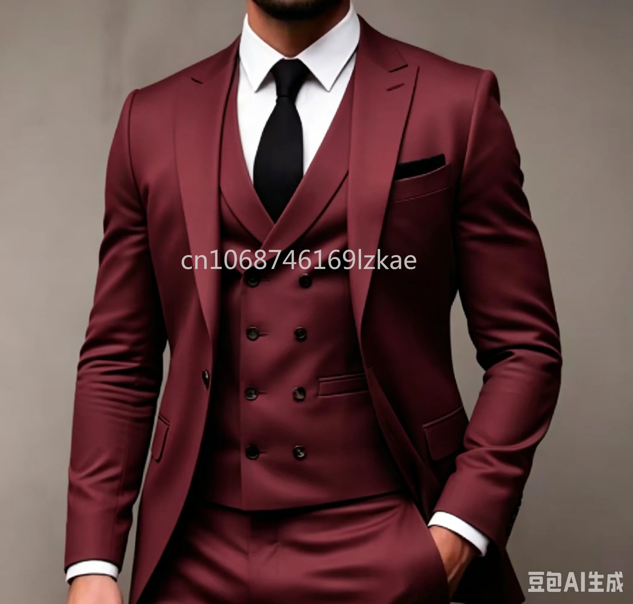 Green 3-piece men's wedding party suit by Showlu Fashion Store, featuring a tailored Americana style with jacket, vest, and trousers.