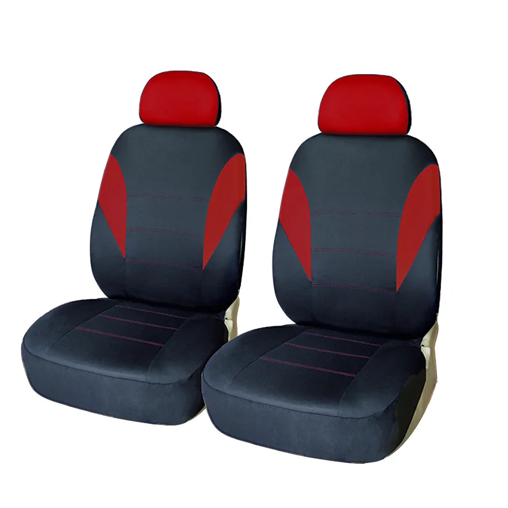 Universal car seat covers by SHOWLU FASHION STORE, polyester front and rear protectors for auto seats, in a sleek black design.