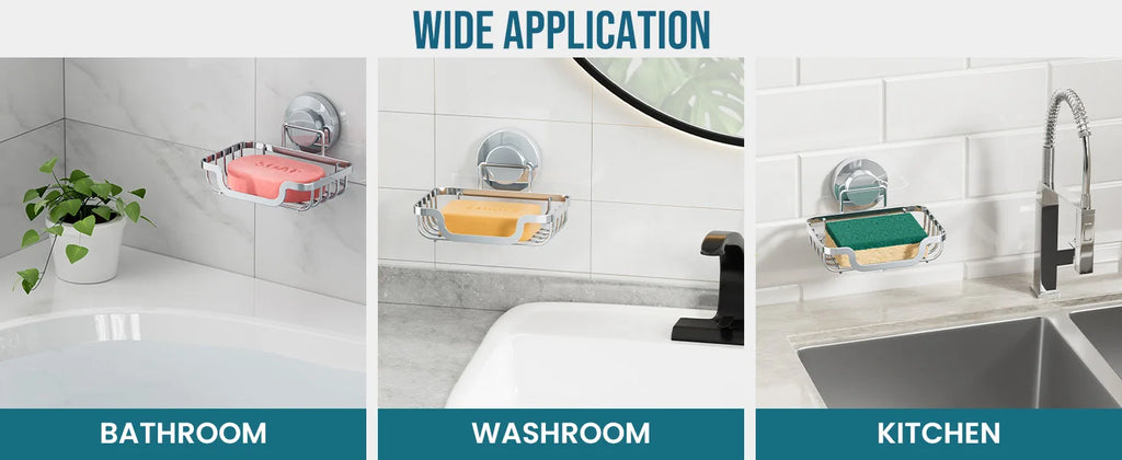 Wall mounted soap holder with drain from Showlu Smart General, featuring a sleek design and easy-to-clean drainage system.
