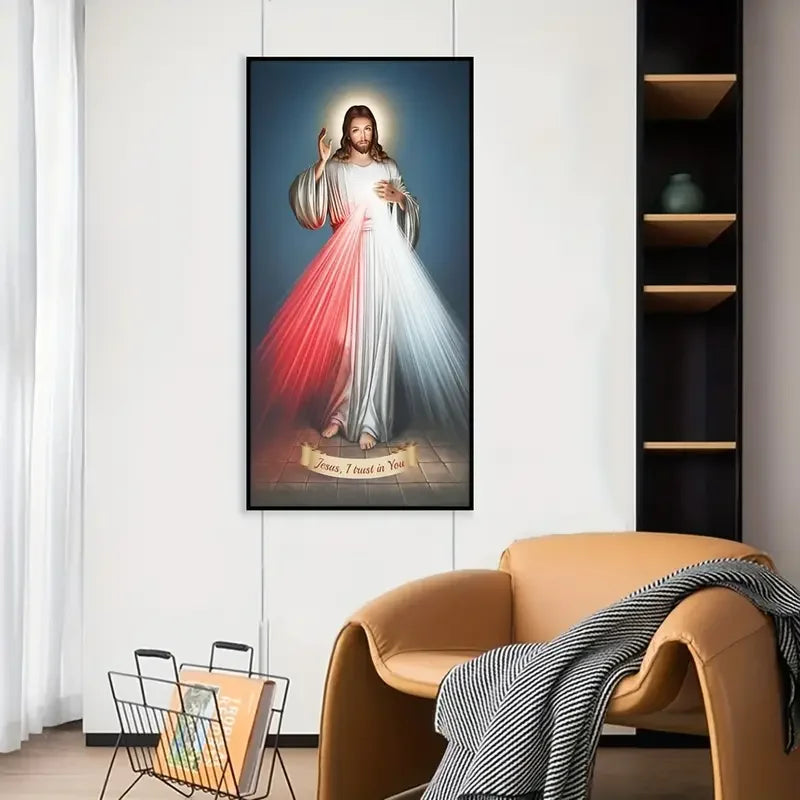 Divine Mercy canvas wall art poster featuring Jesus with "I Believe In You" message, religious inspirational home decor piece