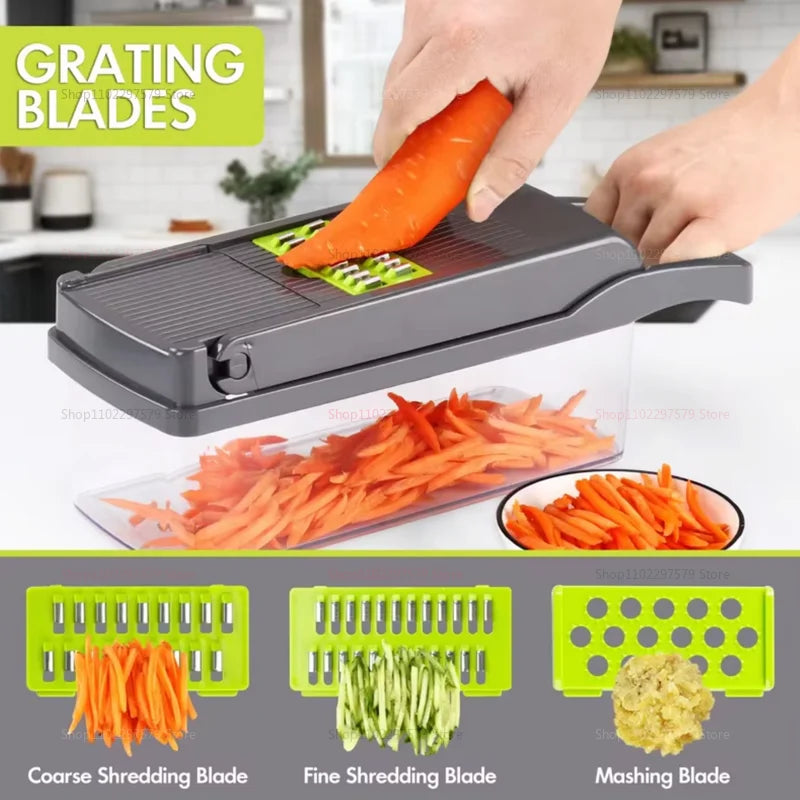 Showlu Smart stainless steel multi-functional kitchen chopper with built-in grater and sharp blades for efficient food prep.
