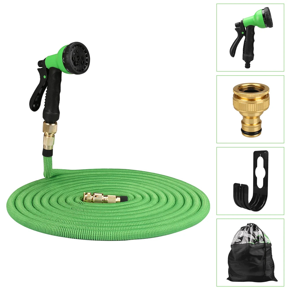 50ft high-pressure washer hose by Showlu Smart General, durable rubber construction with metal fittings for heavy-duty cleaning.
