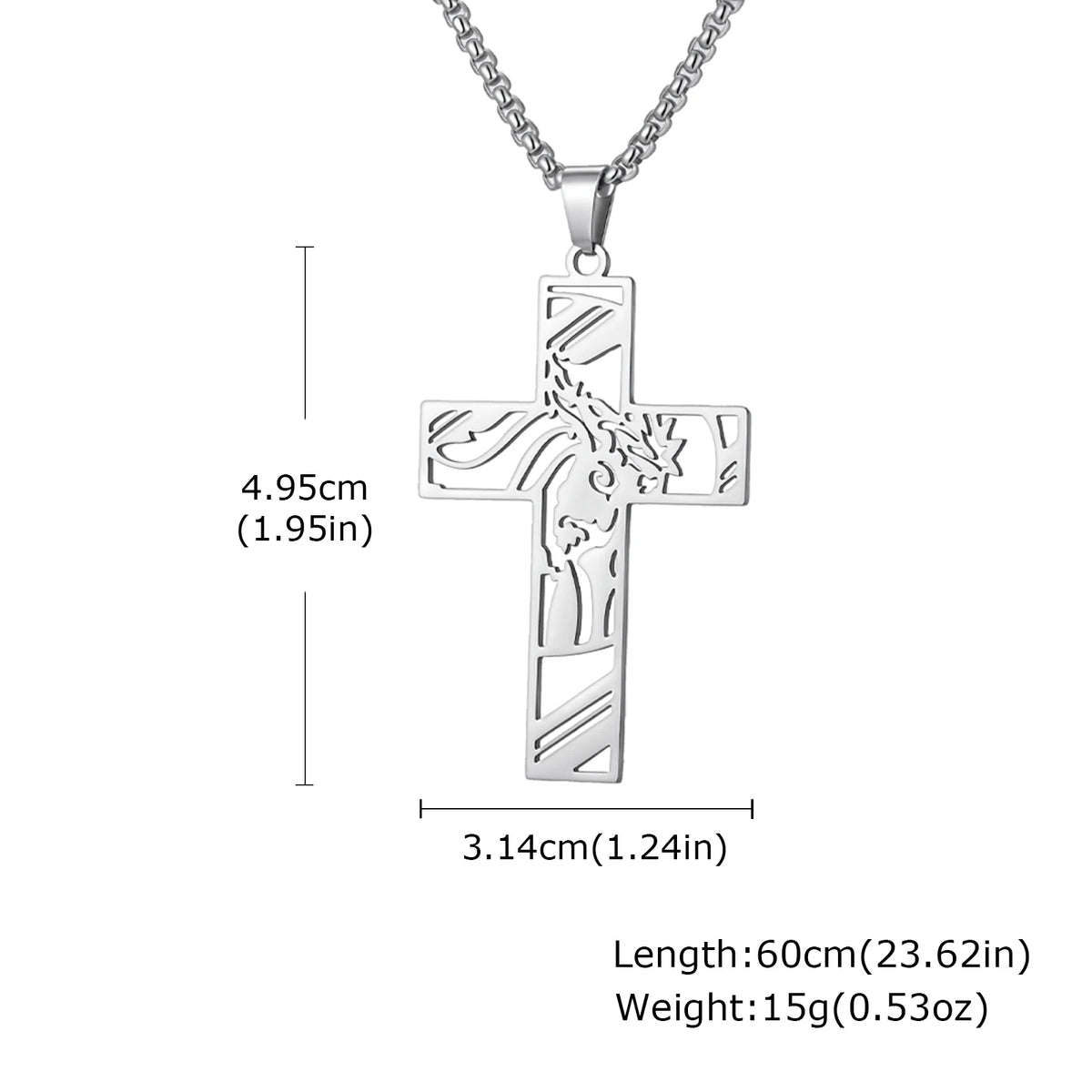 Gold stainless steel Catholic cross necklace with Jesus pendant, faith jewelry for men and women, suitable for prayer and gift.