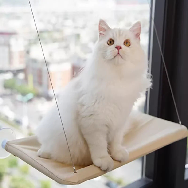 Comfortable Qlfyuu Cat Window Hammock by Showlu Fashion Store, showcasing a sunny hanging bed for cats to relax and enjoy the view.