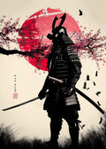 Japanese landscape art poster featuring samurai, geisha, bonsai, torii gate, sakura, and traditional scenery for home decor.