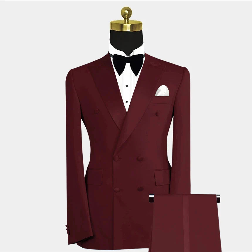 Blue double-breasted men's slim fit suit for wedding, SHOWLU FASHION STORE 2-piece tuxedo with tailored jacket and matching trousers