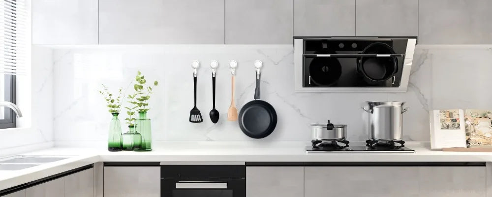 Wall mounted storage hooks by Showlu Smart General, showing sturdy hooks attached to a wall for organizing items.