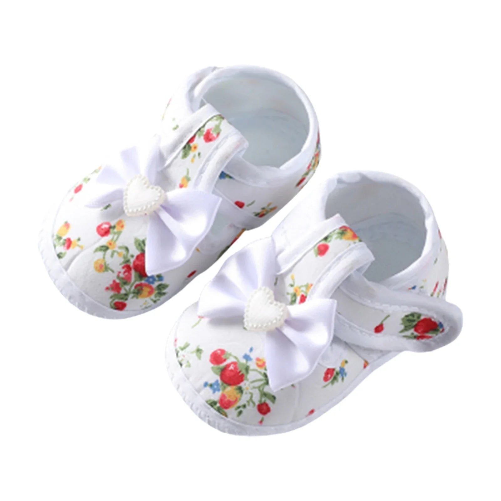 Showlu baby girls soft sole flat shoes with colorful flower print for toddlers aged 0-12 months, comfortable and cute footwear.