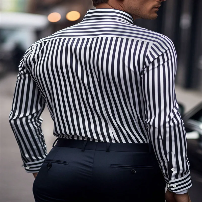 European men's striped long-sleeved casual business shirt in plus size 6XL, luxury temperament, Showlu Fashion Store.