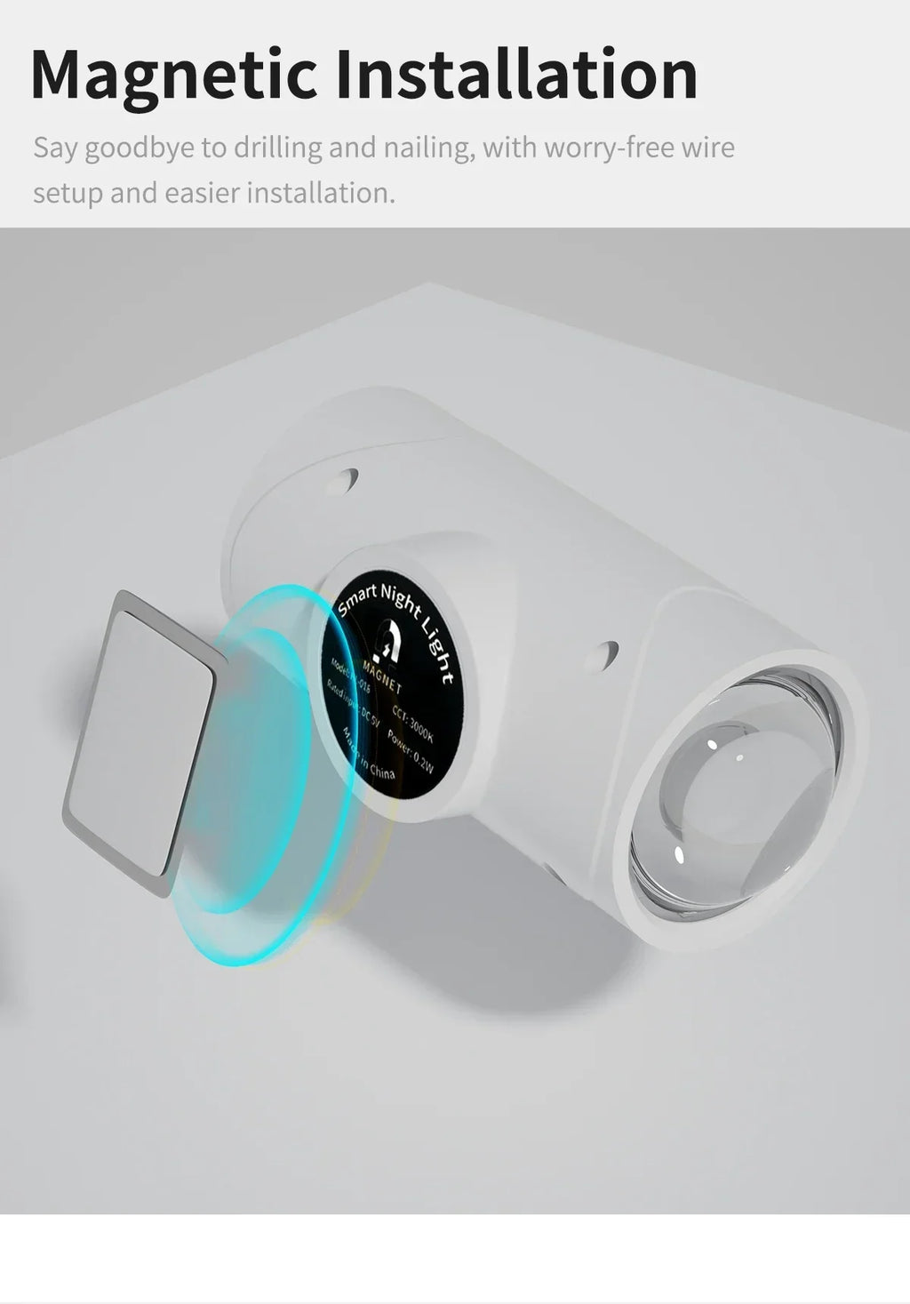 Showlu Smart Venuswing Magnetic Motion Sensor RGB Night Light illuminating a dark room with colorful RGB lighting and sleek design.