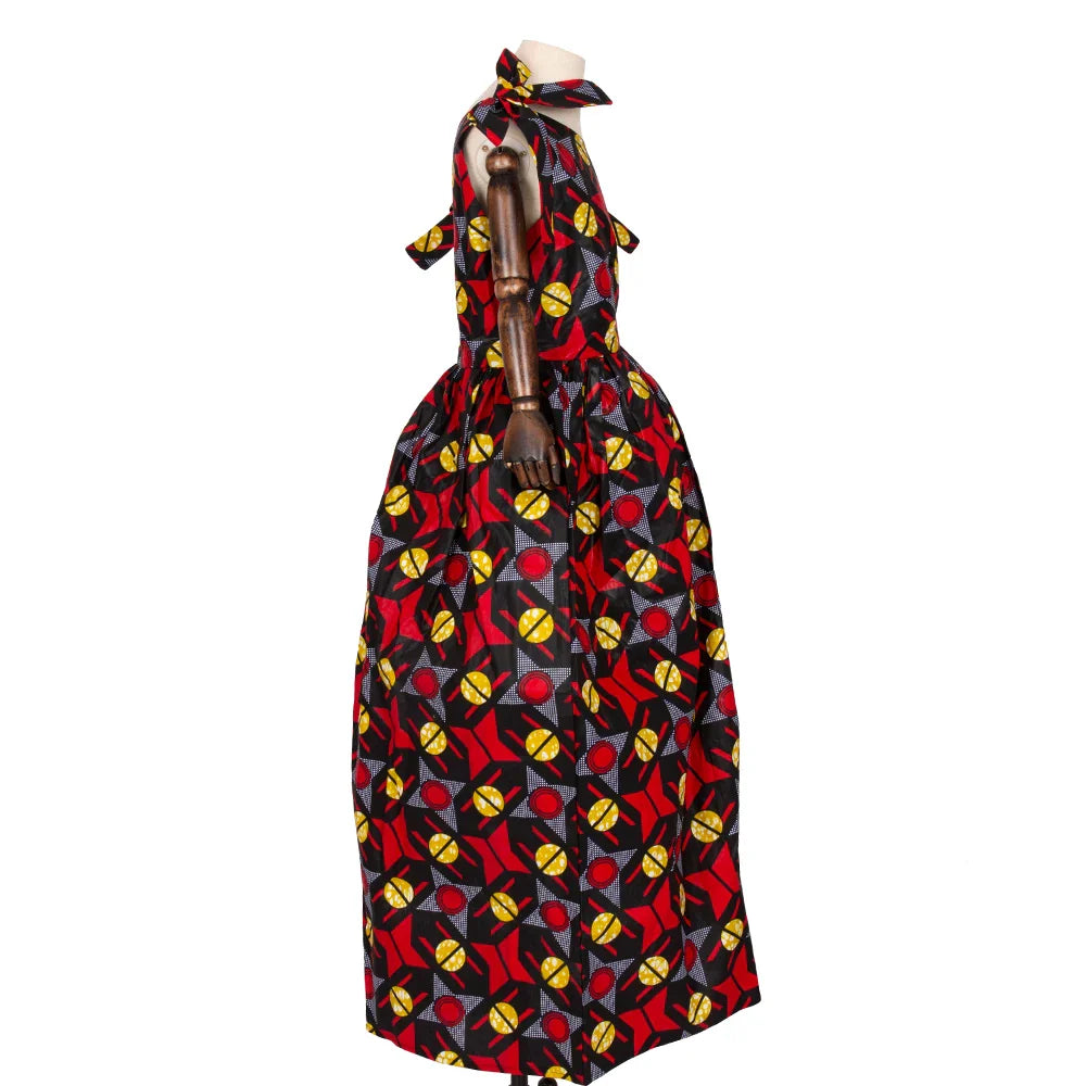 African Dashiki cotton dress with matching headscarf for girls by SHOWLU FASHION STORE, featuring vibrant, colorful traditional design.