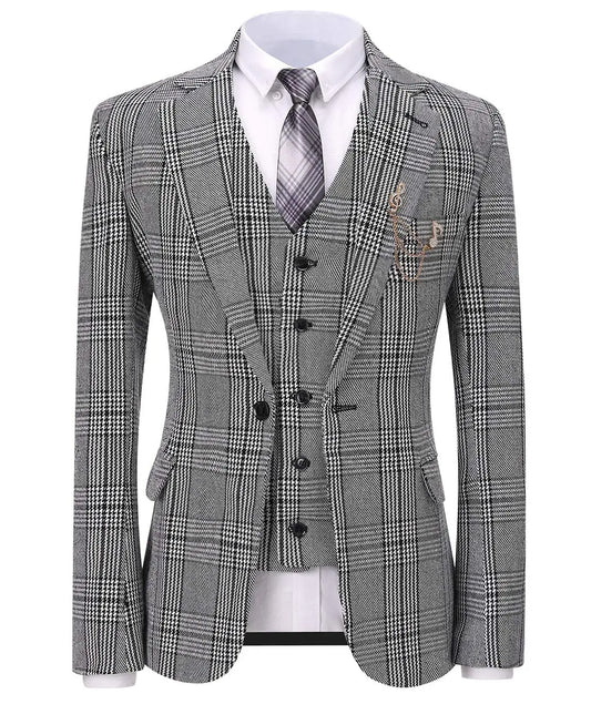 Men's Houndstooth Three Pieces Suit One Button Notch Lapel Tuxedos for Prom  Groom Business Tuxedos men suits wedding prom suits