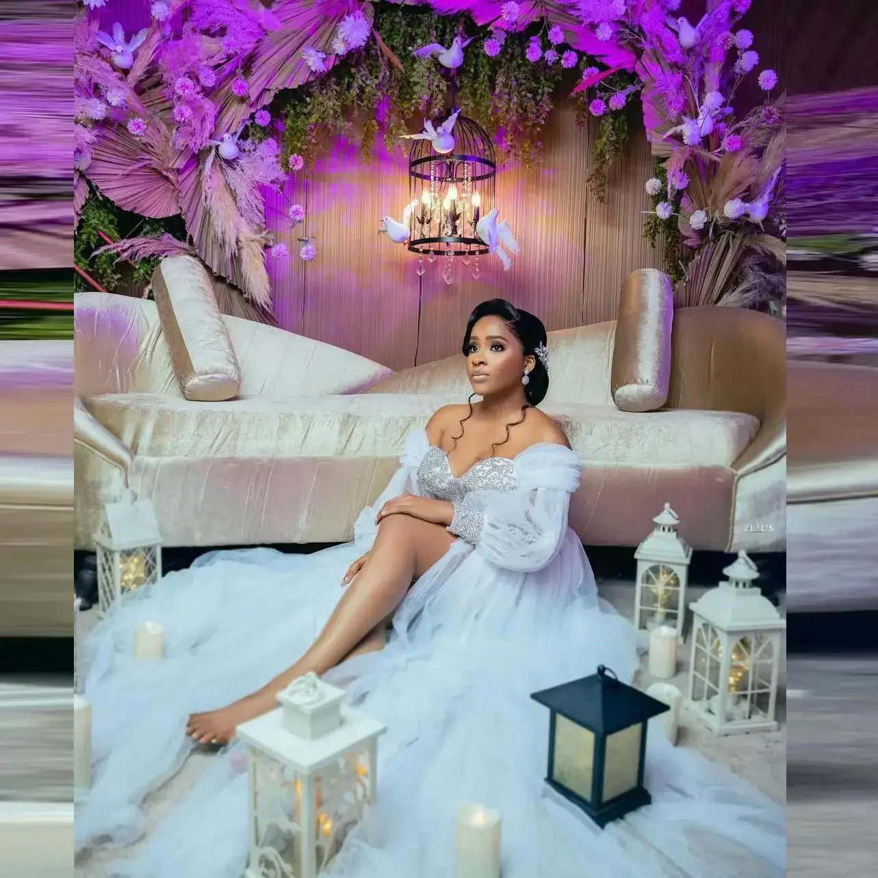 White YiMinpwp tulle A-line wedding dress with rhinestones and off-shoulder design, elegant bridal gown by SHOWLU FASHION STORE