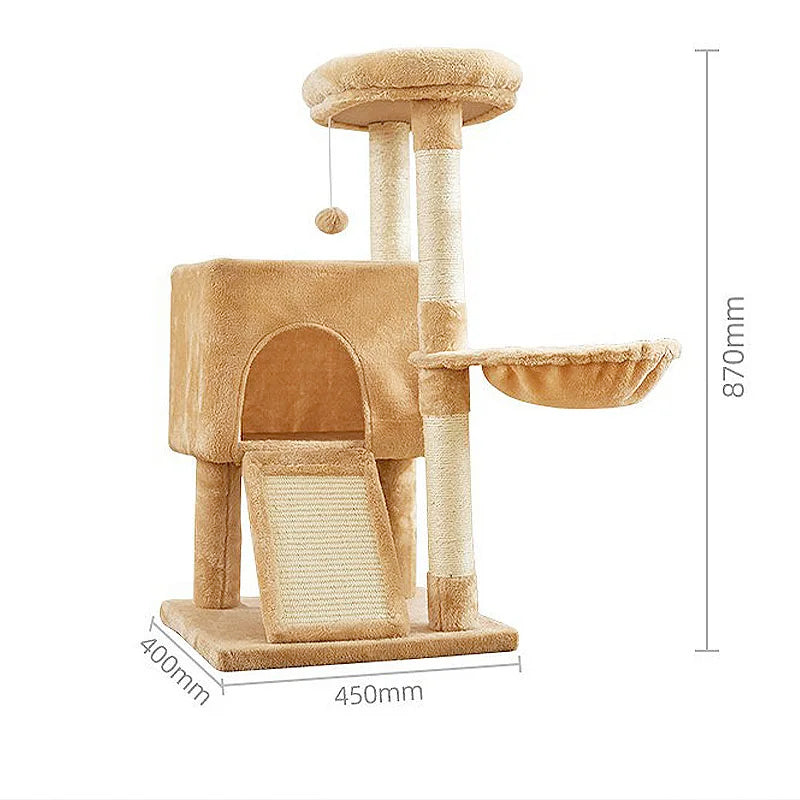 Showlu 3-tier wood cat tree tower with double condos and sisal posts, perfect for cats to climb and rest.