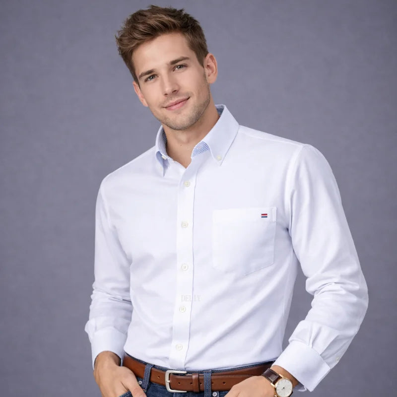 Men's 100% cotton plaid long sleeve casual shirt in solid color print, regular fit, oversized, from Showlu Fashion Store.