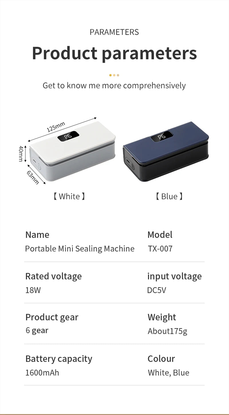 Showlu Smart General Mini Bag Sealer, compact device with sealing strip and control buttons for resealing plastic bags.