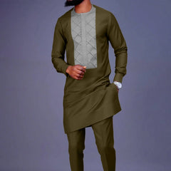 Mans Tracksuits Suits Set Kaftan Embroidered Long Sleeve Tops Pants 2Pcs Set Outfits Wedding Wear African Ethnic Casual Clothing
