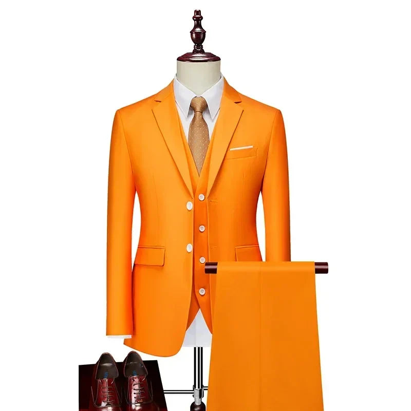 Men's slim fit suit by SHOWLU FASHION STORE, solid 3-piece tuxedo with jacket, vest, and pants for business or wedding occasions.