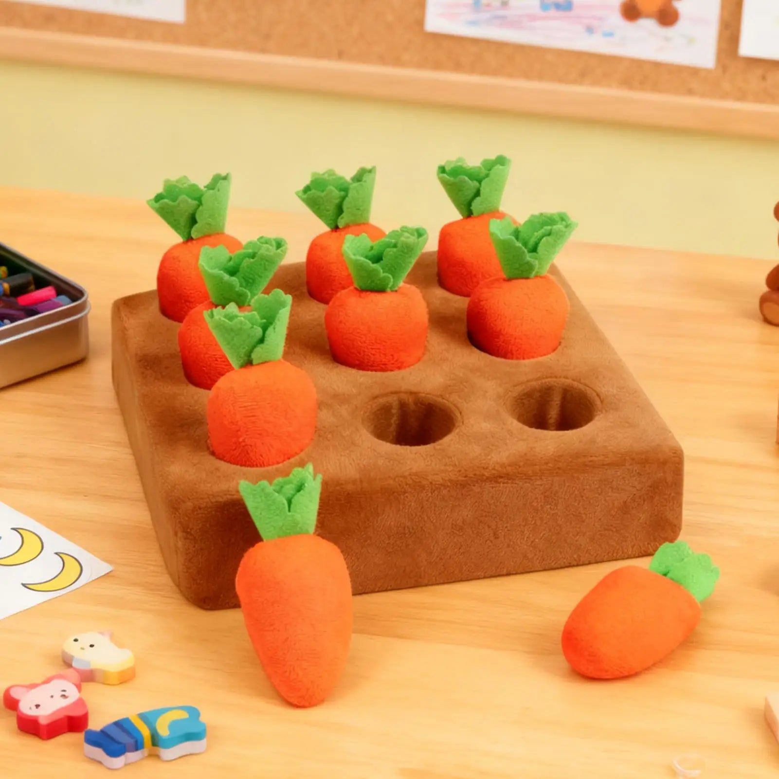 Colorful Snuffle Mat for dogs by Showlu Fashion Store, featuring carrot-shaped puzzle design for interactive enrichment and boredom relief.