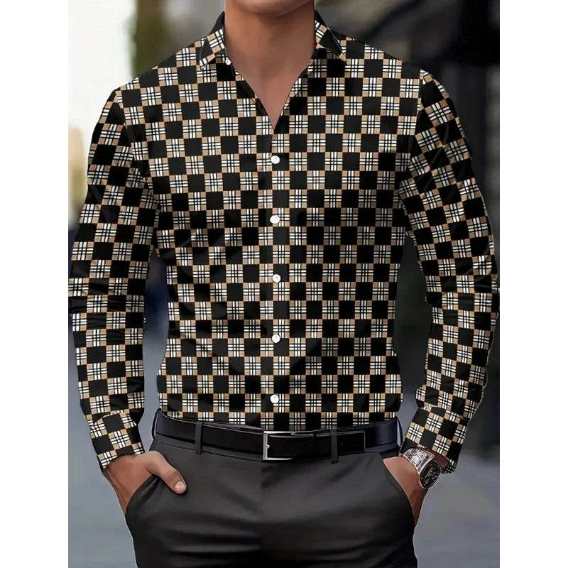 Men's casual shirt in red, white, and black with a soft, comfortable fabric, ideal for autumn and winter fashion.