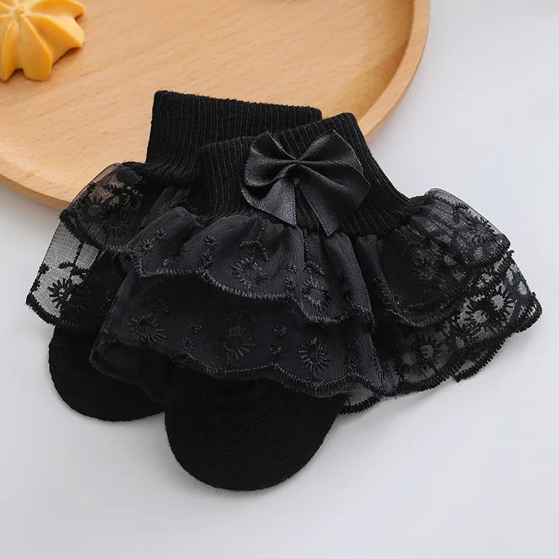 Toddler cotton lace ruffle princess mesh ankle socks in candy colors, breathable and thin for 0-2 years, by Showlu Fashion Store