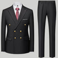 Men's double-breasted business suit set by Showlu Fashion, slim fit polyester suit with tailored jacket and matching trousers.