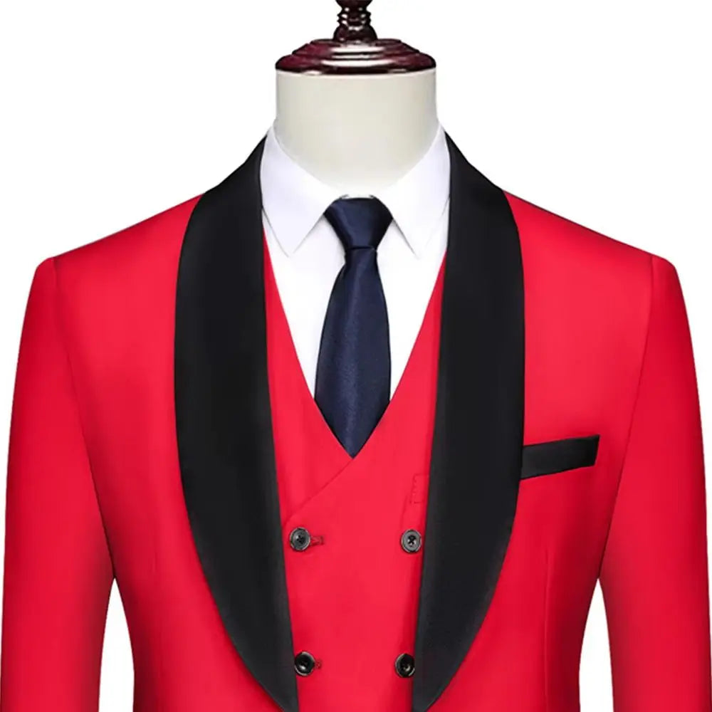 SHOWLU Men's 3-Piece Slim Fit Suit with wool blend fabric, including tuxedo jacket, vest, and trousers for wedding or business wear